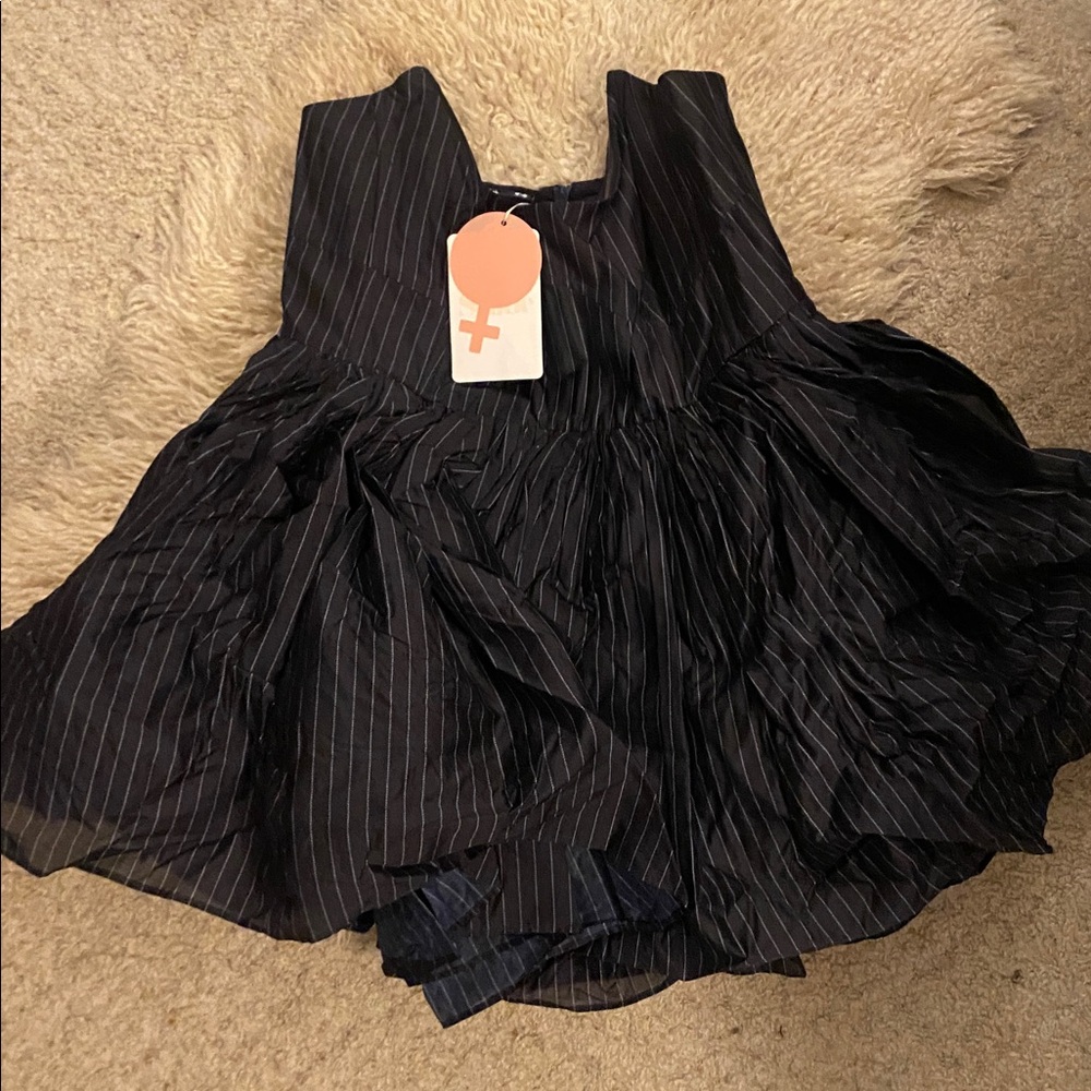 Selkie Black Pinstripe Strapless Party Dress - Picture 7 of 9